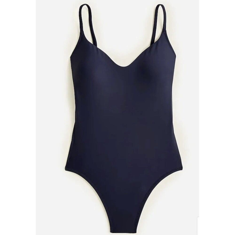 NWT J Crew Womens Swimsuit 22‎ (3X) Scoopneck One Piece Padded Navy Blue BF162